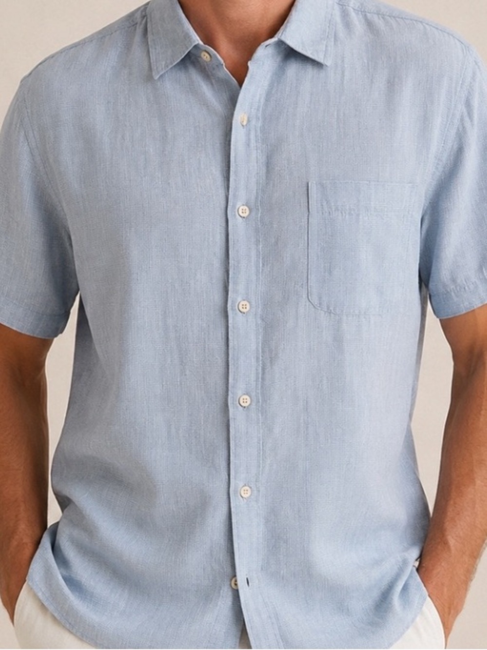Tasso Elba Island Men's Short Sleeve Linen & Silk Shirt - Light Blue, XL